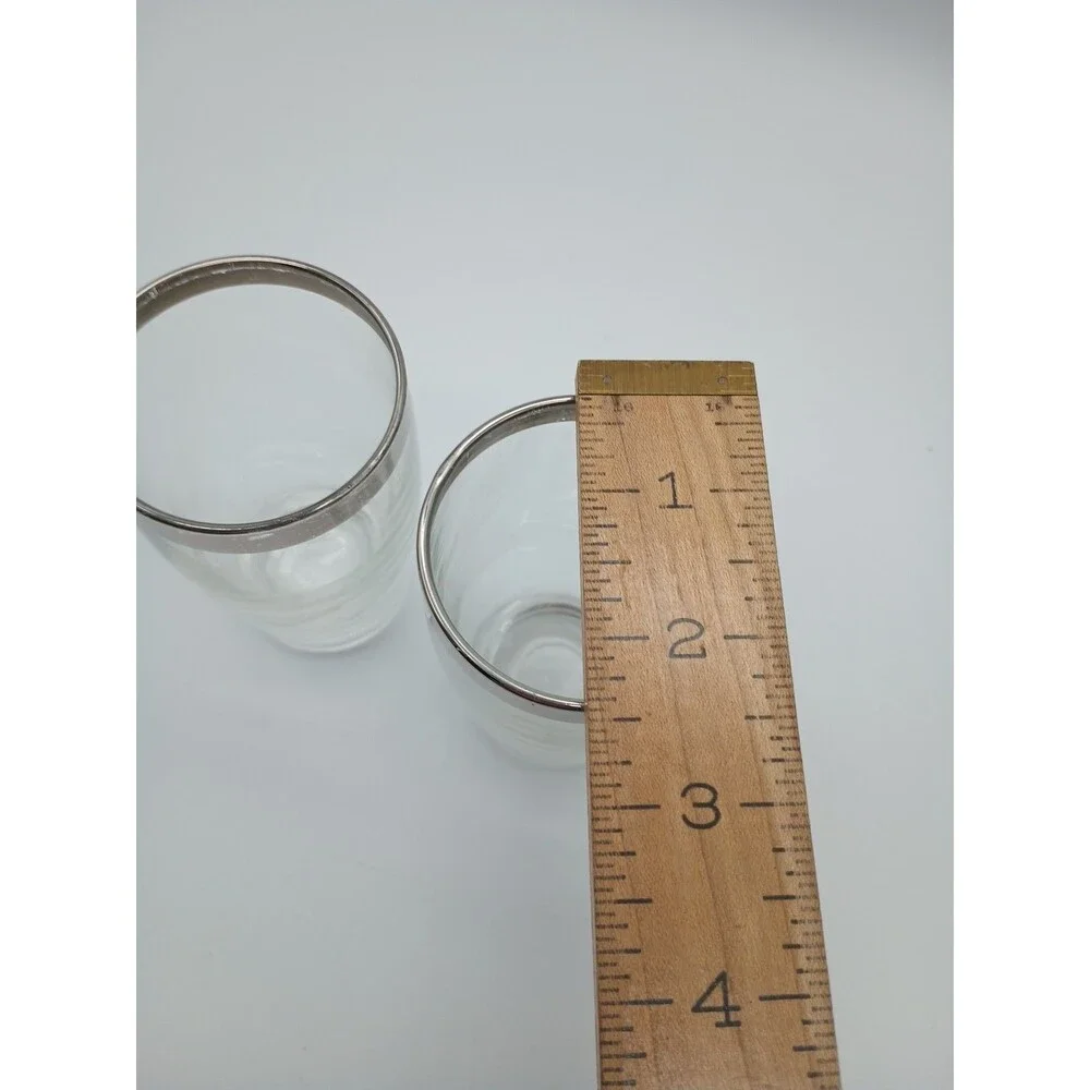 Set of 2 MCM Thick Silver Band Juice Glasses Heavy Base 5 Fluid Ounces